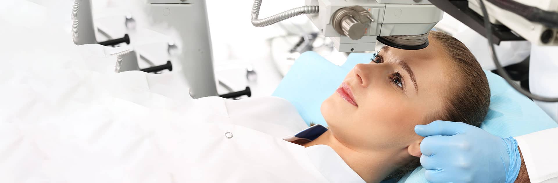 A female patient at Eyesight Hawaii is prepared for refractive lense exchange surgery